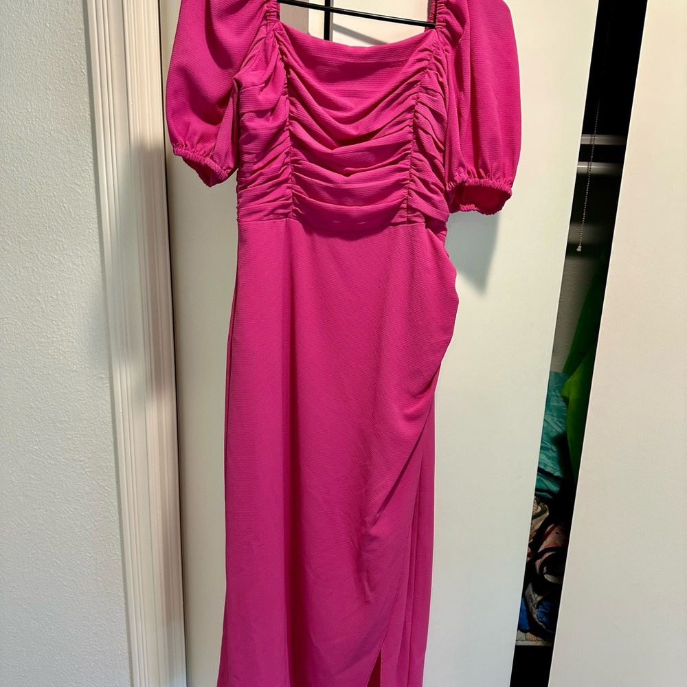 French Connection Fuchsia Ruched Midi Dress